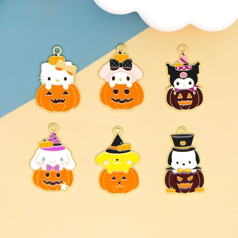 

Miniso Halloween Sanrio DIY accessories accessories cartoon pumpkin Kulomi KT keychain pendant alloy drop oil