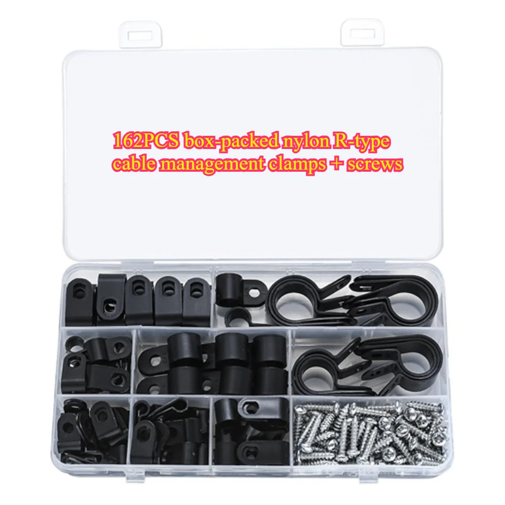 

162PCS R-type Cable Management Clamps Cable Clip with Screws Nylon R-Type Cable Clamp Organizer Cord Clips for Wire Management