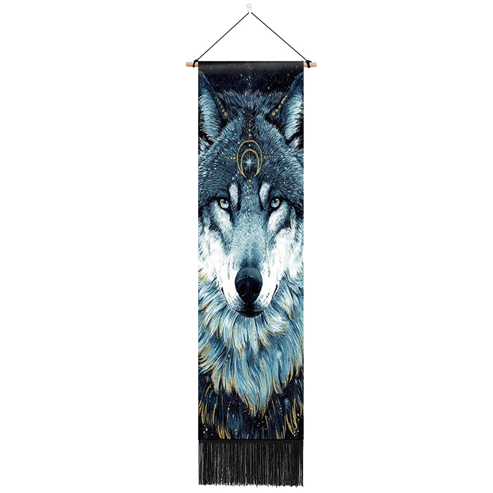 Wolf Tapestry Wall Hanging, Cool Aesthetic Animals Vertical Tapestry for Living Room, Dorm, Boys, Men Bedroom, 12.8x51.2 Inch