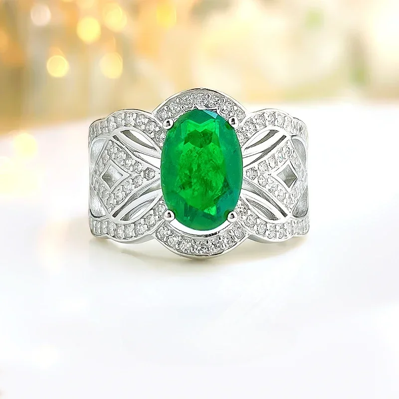 Fashion Retro Emerald Egg 925 Sterling Silver Ring Set with High Carbon Diamond Multi functional Wedding Jewelry Wholesale