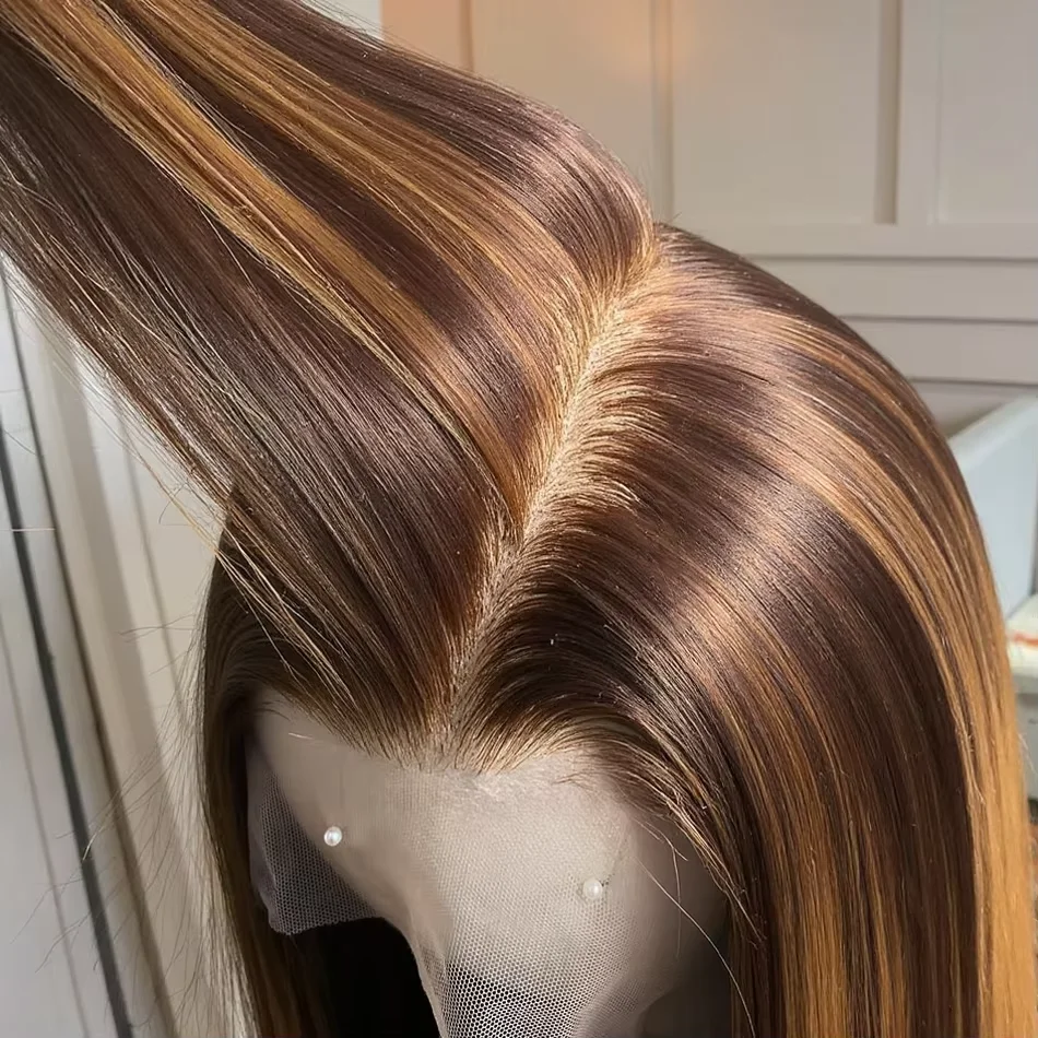 

Indian #4/27 Highlight Bone Straight Human Hair Wigs HD 13x6 Lace Frontal Wig 30 32 Inch Colored Ombre Lace Front Wig For Women