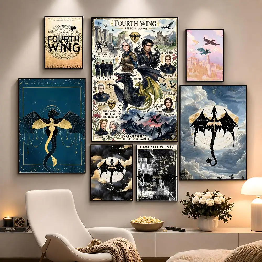 Novel Fourth Wing Fantasy Romance Poster Peel And Stick Wall Art PP Waterproof HD Bedroom Living Room Home Decor Gift