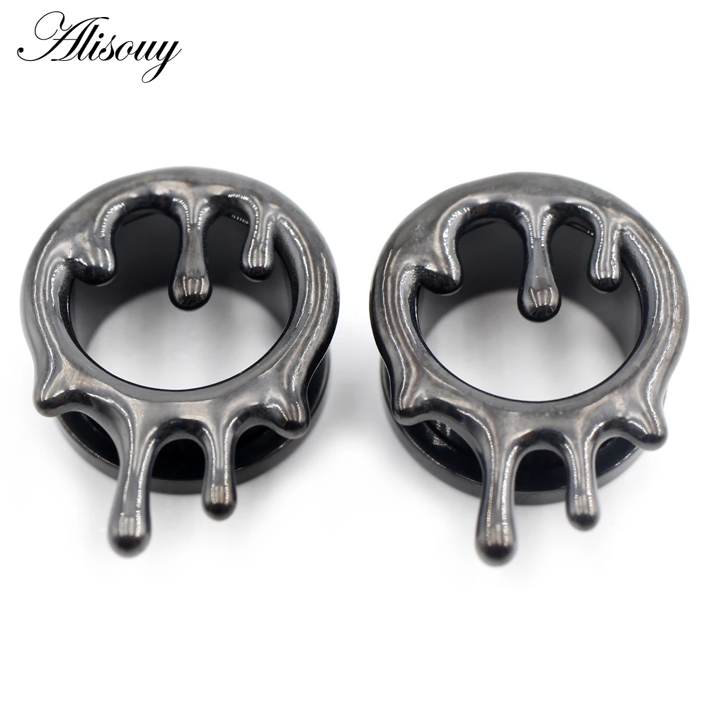 Alisouy 1PC Stainless Steel Melt Water Drop Screw Ear Flesh Gauges Tunnel Plug Expander Stretcher Earrings Piercing Body Jewelry