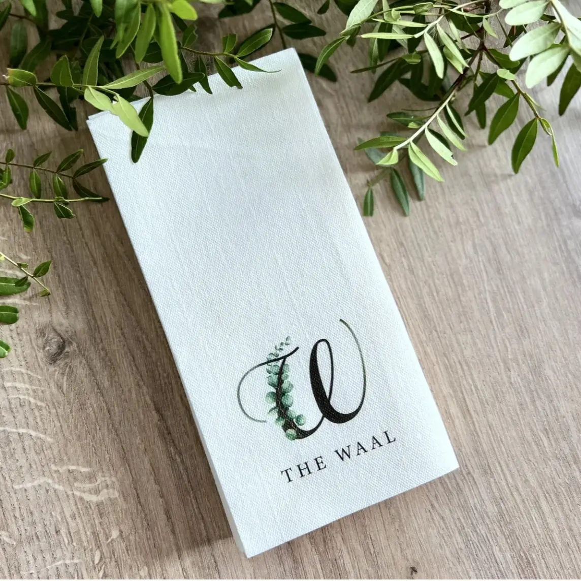 50pcs Colorful Monogram Napkins, Full Color Cocktail Napkins, Personalized Napkins, eucalyptus wreath, Luncheon, Dinner napkins,