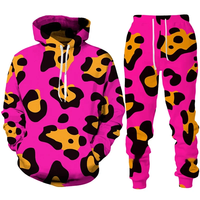 Kids Sweatshirts Set 3D Print Spotted leopard Boys Girls Hoodie +Pants Two Piece Loose Long Sleeve Pullover Sweatshirt Clothing