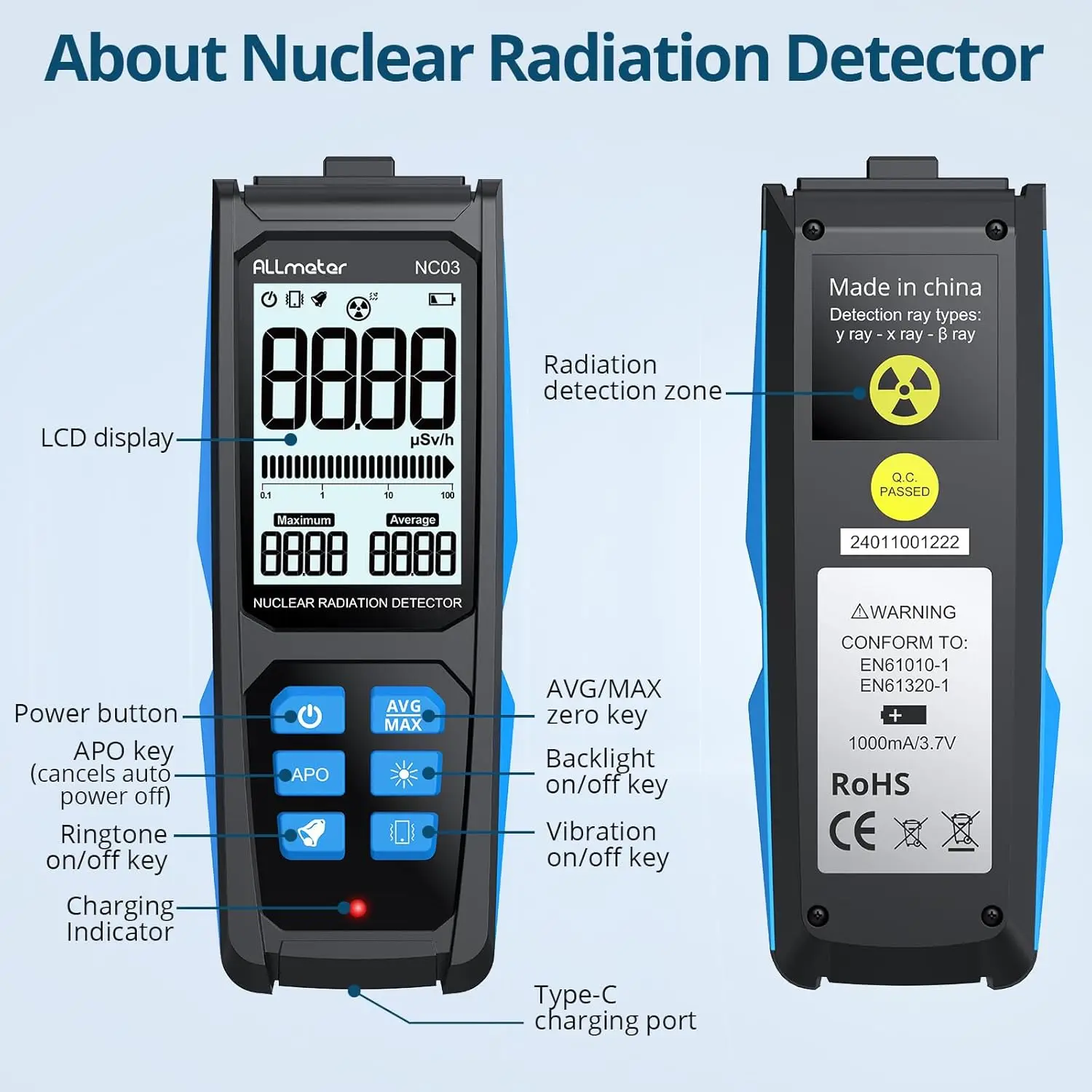 كاشف الإشعاع النووي لعداد Geiger - مقياس جرعات أنبوب GM من الدرجة الاحترافية مع بطارية قابلة لإعادة الشحن USB-C وتنبيه ثلاثي #2