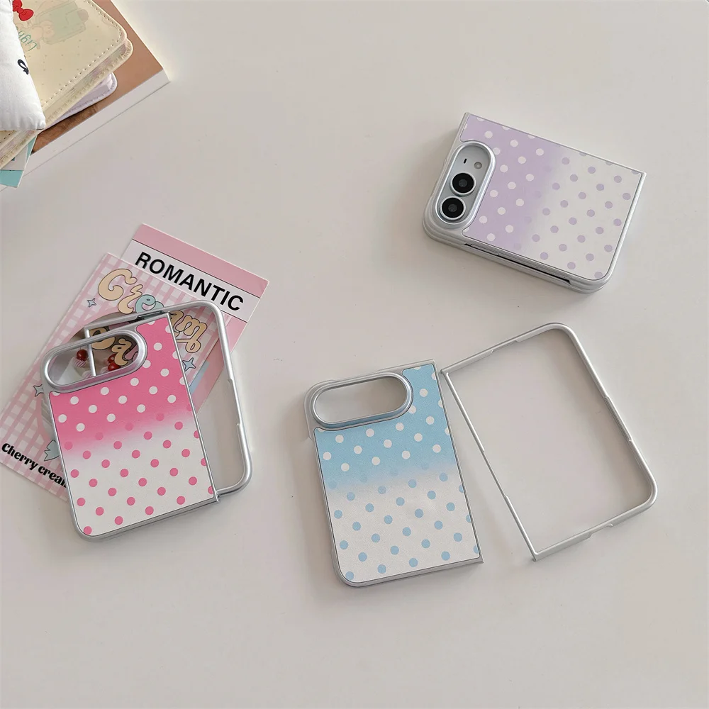 New Korea Ins Cartoon Colorful polka dots Phone Case For iPhone Duo Foldable Protective Cover Cute Cases Shockproof Silver Funda