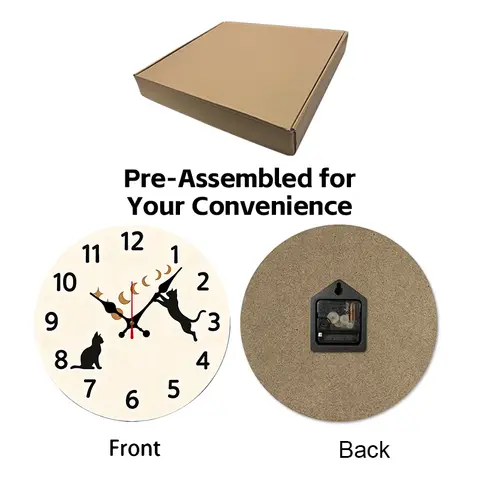बिल्ली और चाँद डिज़ाइन वाली लकड़ी की गोल, शांत लटकती दीवार घड़ी, लिविंग रूम, ऑफिस, स्टडी रूम, बेडरूम, घर की सजावट के लिए उपयुक्त 6 best sales चाँद की दीवार घड़ी - №6