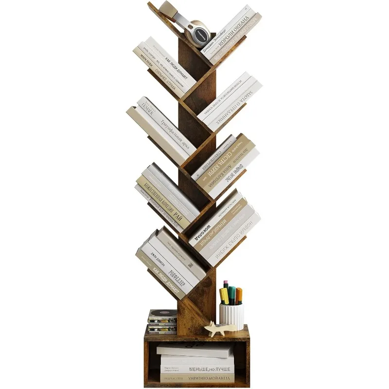 

9 Tier Tree Bookshelf with Drawer Bookcase, Floor Standing Book Storage Shelf, Tree Bookcase for CDs/Books/Movies