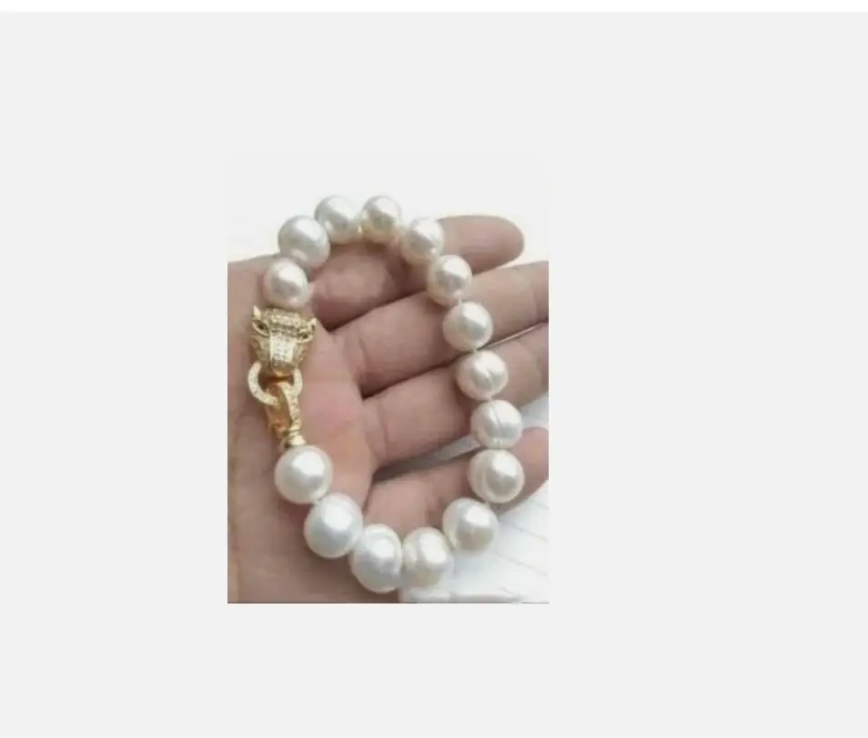 HOT NEW AAA 11-12MM akoya White round Baroque Pearl Bracelet 7.5-8 Inch 925S