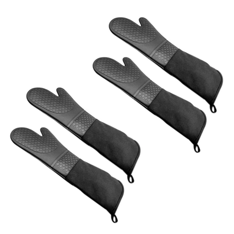 

2 Pair Professional Silicone Oven Mitts Baking Gloves Elbow Length Heat Resistant Gloves