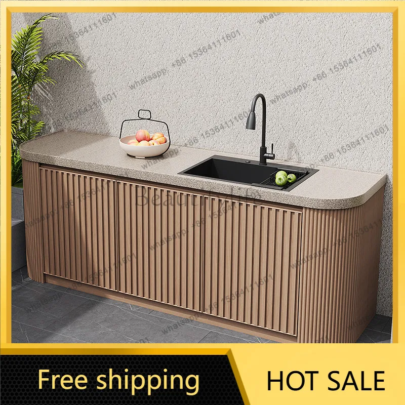 High-grade outdoor courtyard villa marble all-aluminum alloy waterproof and sunscreen curved integrated cabinet operation table