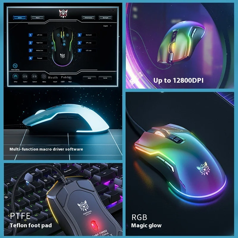 Onikuma Cw922 ماوس سلكي Rgb كمبيوتر مكتبي كمبيوتر محمول Esports لعبة متوهجة أكل الدجاج ماوس 12800 ديسيبل متوحد الخواص كول بوي هدايا عيد الميلاد #4