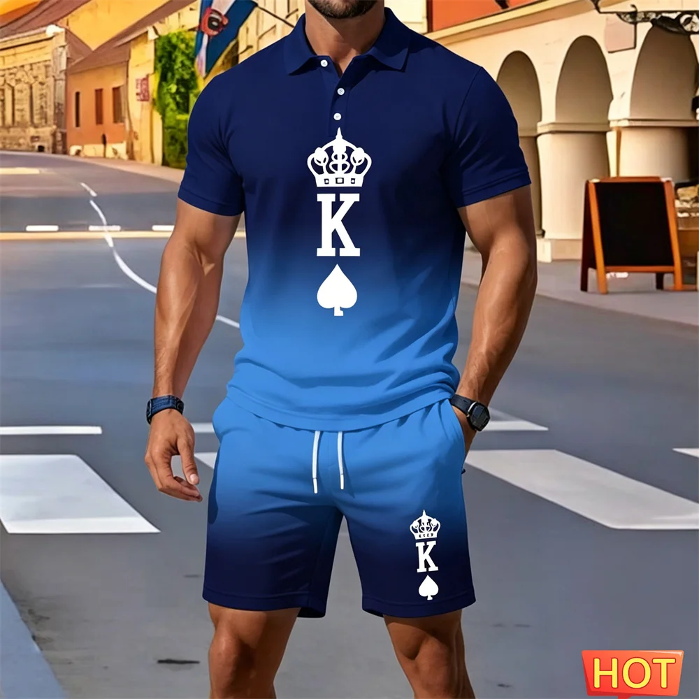 

sportswear set Summer solid color casual men's polo shirt set resort hotel 2 piece set Fashion Zipper Polo Set menswear clothing