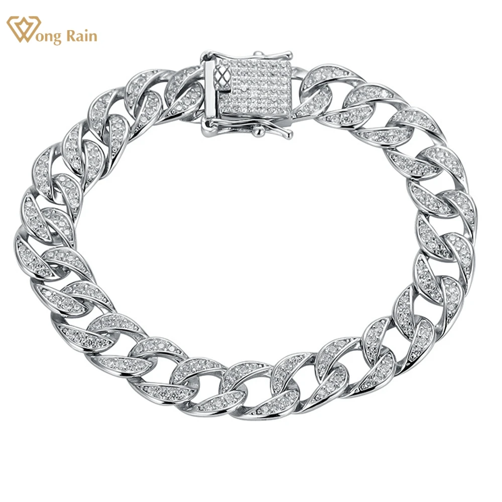 

Wong Rain 100% 925 Sterling Silver 3EX VVS1 D Color Diamond Gems Real Moissanite 8MM Cuban Chain Bracelets Bangle Fine Jewelry