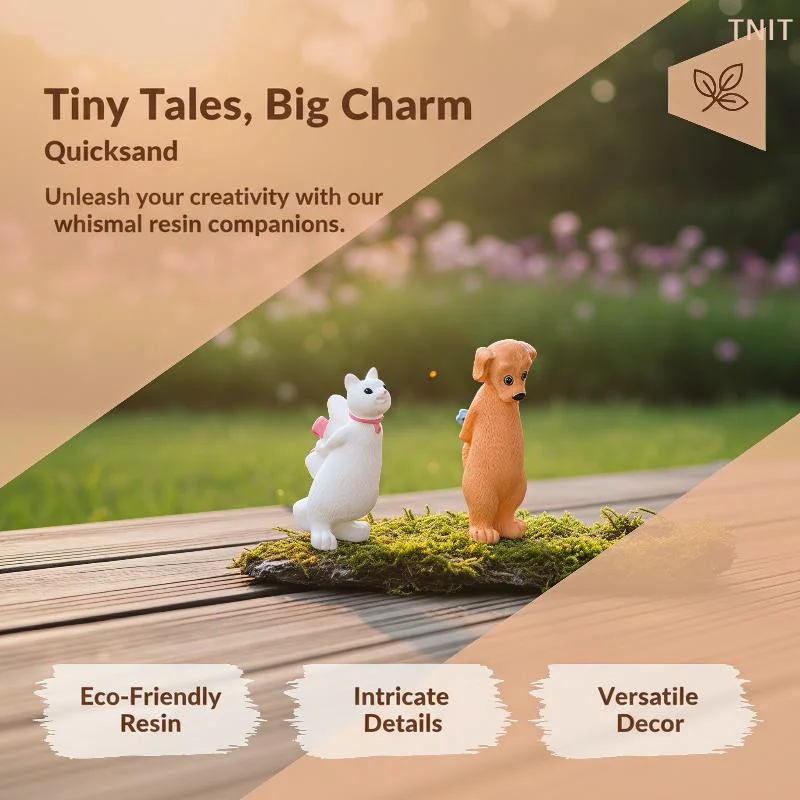 Cute Cartoon Dog Cat Resin Figurine Set Couple Animal Micro Landscape Ornament For Garden Terrarium Desktop Decor Accessories