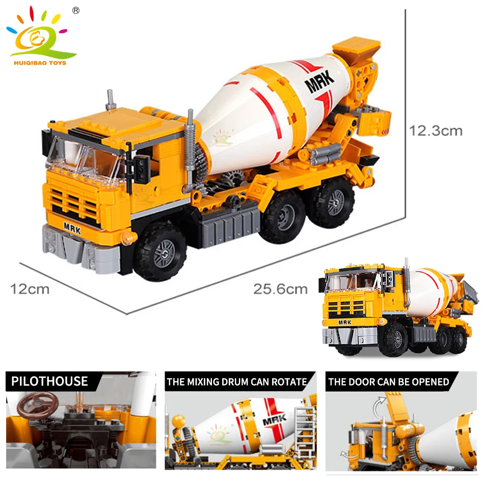 HUIQIBAO Engineering Truck Building Blocks Vehicle Excavator Bulldozer Crane Car Bricks City Construction Toys For Children Boys