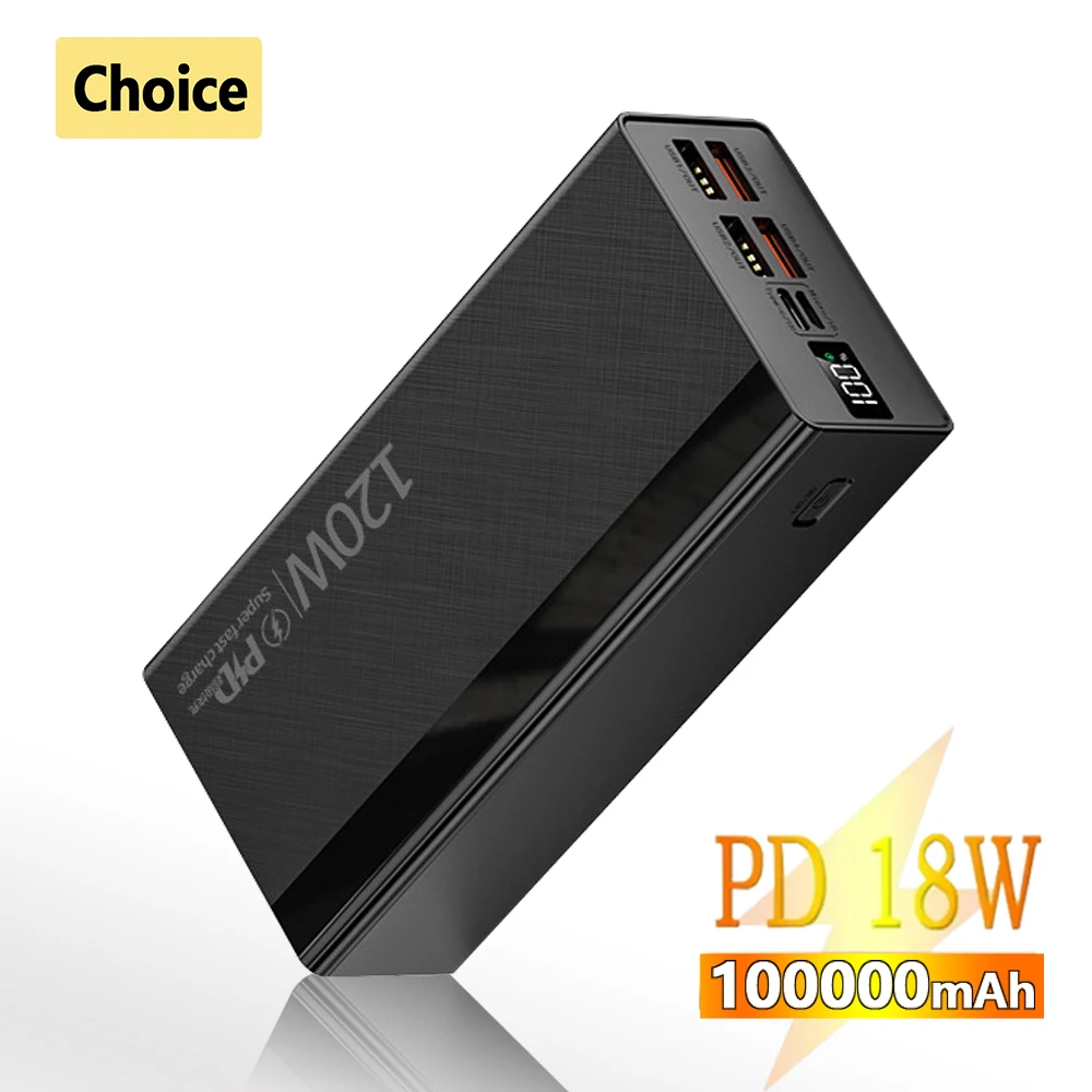 

120W Power Bank Super Fast Charging 100000mAh Portable Charger High Capacity For iphone Xiaomi HUAWEI Samsung Spare Battery