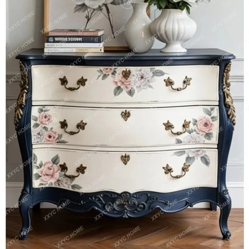 XX  retro, antique solid wood in the chest, three drawers, bedroom storage side cabinet