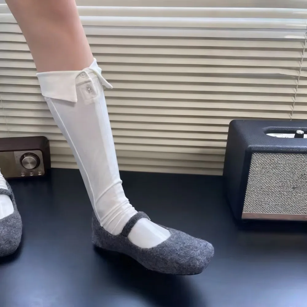 Fashion Button Flip Collar Socks Lapel Solid Color Polka Dot Socks Novelty Hosiery Short Ankle Socks Female