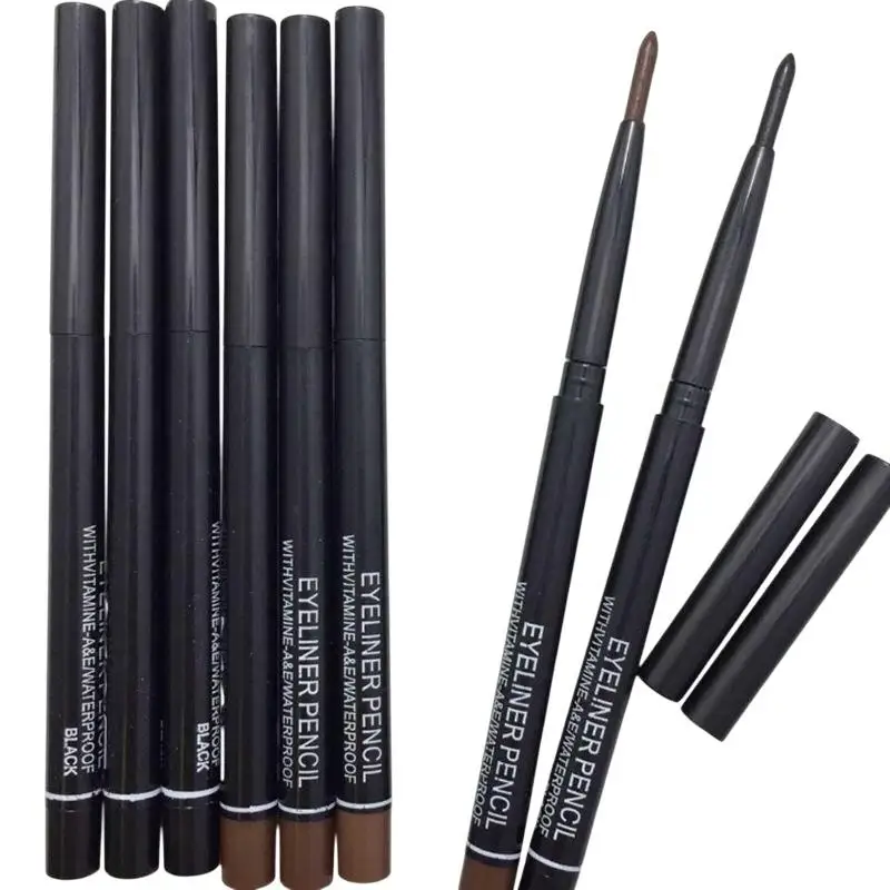 2Pcs Automatic Rotating Eyebrow & Eyeliner Pencil, Black Coffee Color Quick‑Dry Long‑Lasting Easy‑Wear Makeup