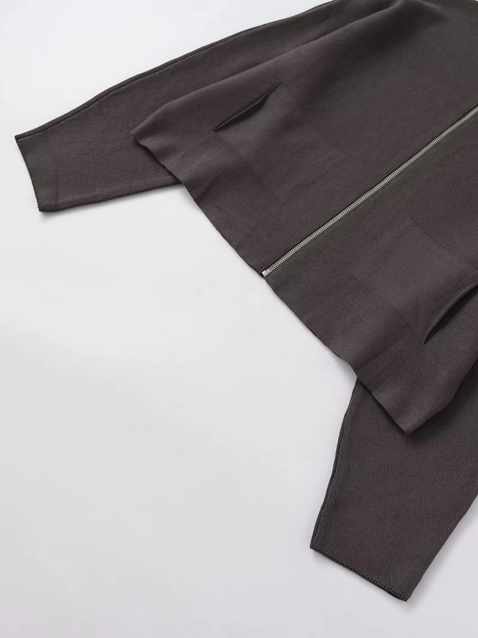 ملابس نسائية على الطراز الأوروبي والأمريكي، سترة محبوكة بأكمام طويلة ومتعددة الاستخدامات وياقة واقفة وسحاب #4