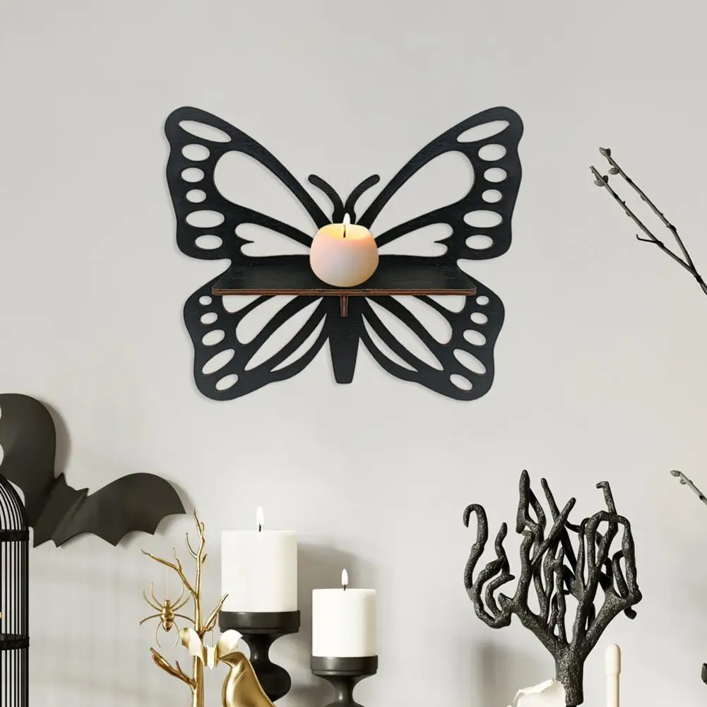 Unique Hanging Wall Shelf Halloween Wooden Wall Shelf with Black Cat Bat Cutouts Bohemian Wind Wall for Home for Halloween