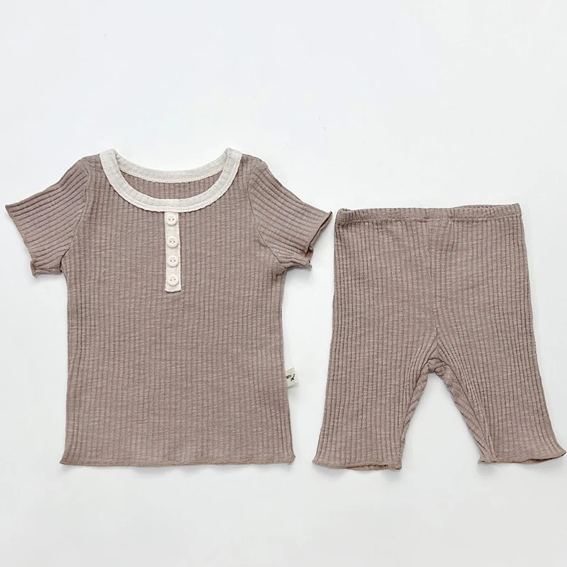 1-5Yrs Baby Clothes Set Solid Short Sleeve Top Shorts Suit Pajamas Girl Boy Outfits Baby Summer Clothing Toddler Cotton Outfit