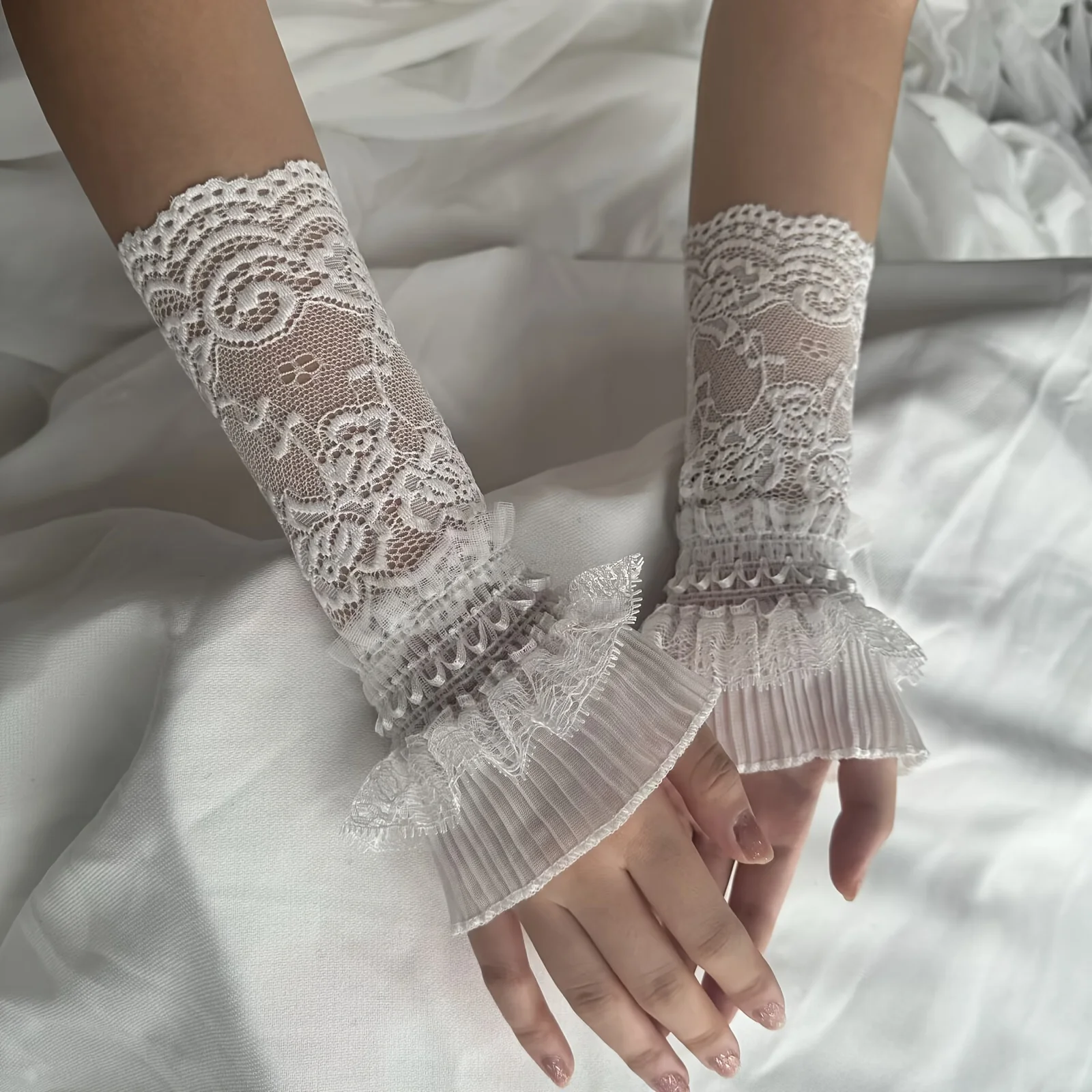 Spitze Hohl Handgelenk Abdeckungen Trompete Blumen Design Dehnbar Gestrickte für Frauen Party Hochzeit Formelle Veranstaltungen Elegante Arm Zubehör