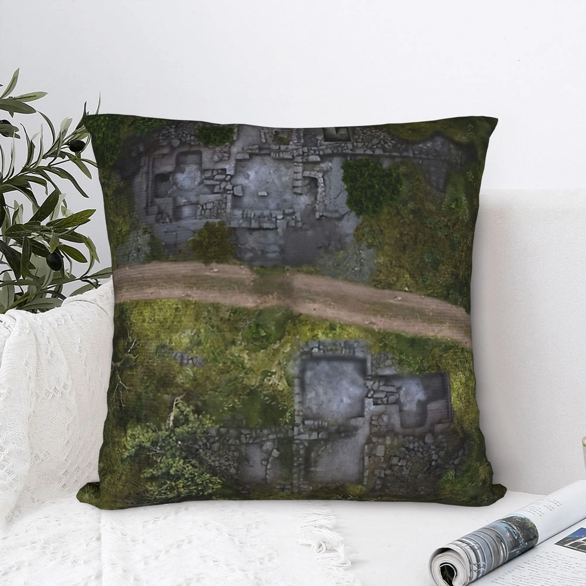 Printed Roadside Ruins Battle Map Miniatures Pillowcase Fabric Cushion Cover Table Top RPG Throw Pillow Case Cover Home Square