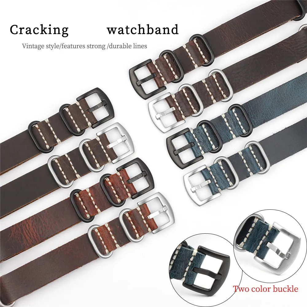 Vintage Oil Wax Leather Crazy Horse Leather Long Watchband 20mm 22mm 24mm Watch Strap Adjustment Replacement Accessories