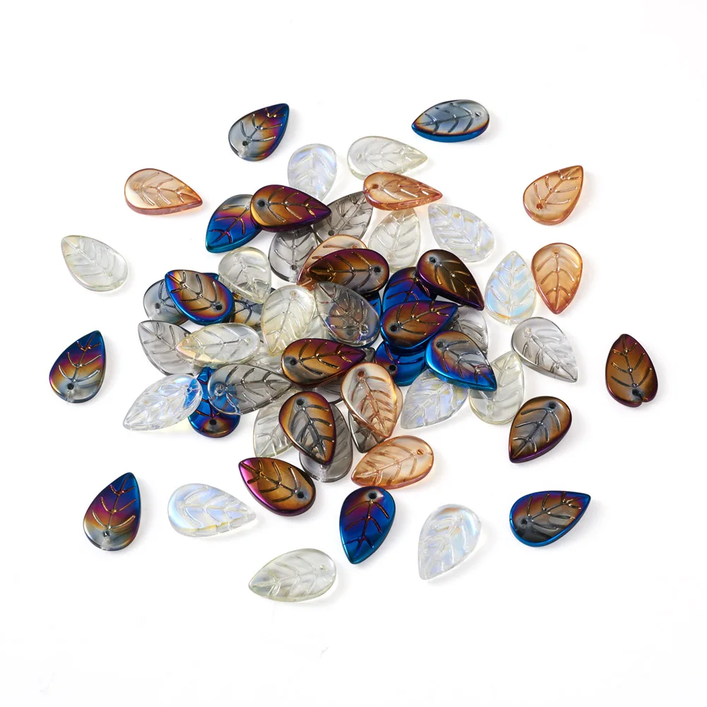 140Pcs Transparent Pendant Multicolor Leaf Shape Beads Loose For Handmade Jewelry Making DIY Bracelet Necklace Earrings Charms