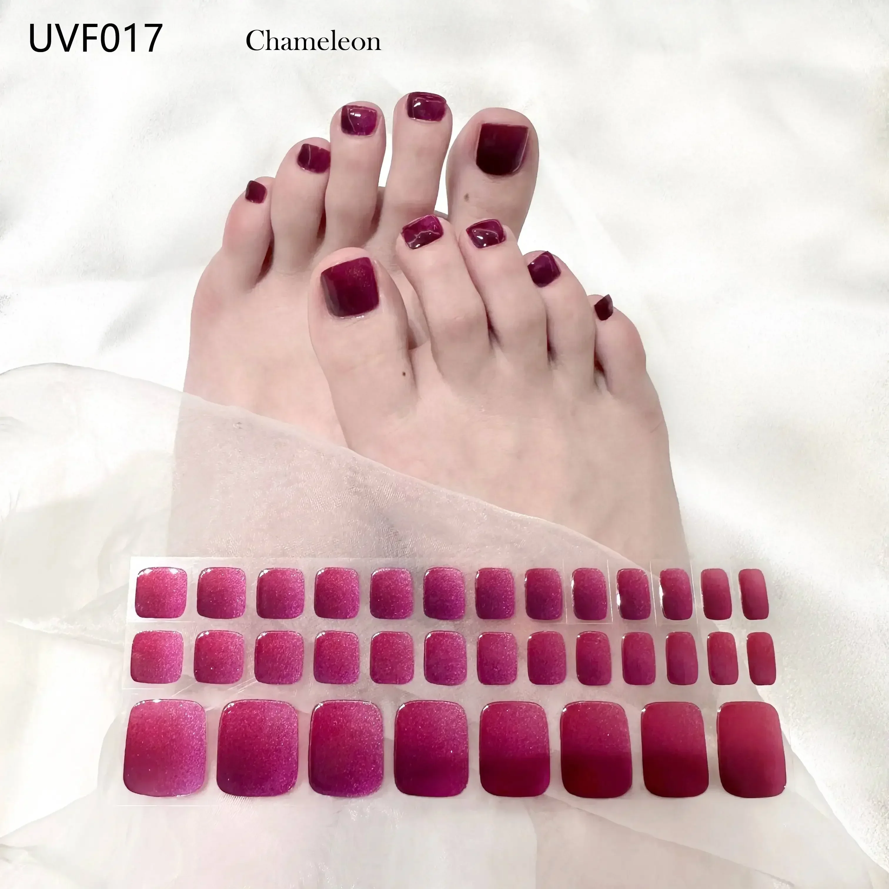 34Tips Toe Semi Curing Gel Nail Sticker Hardens with UV Lamp Curing Gel Stickers Korean Semi Cured Foot Gel Nail Art Wraps