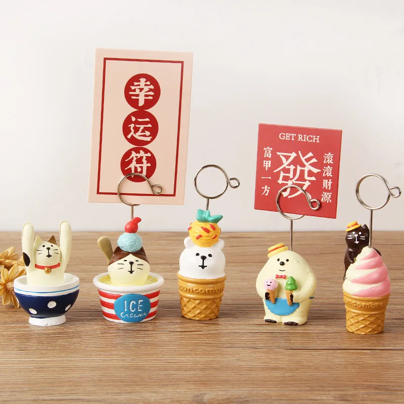 Separately Optional Summer Ice Cream Series Message Holder Cat Snow Monster Miniature Scene Decoration Office Desk Note Holder