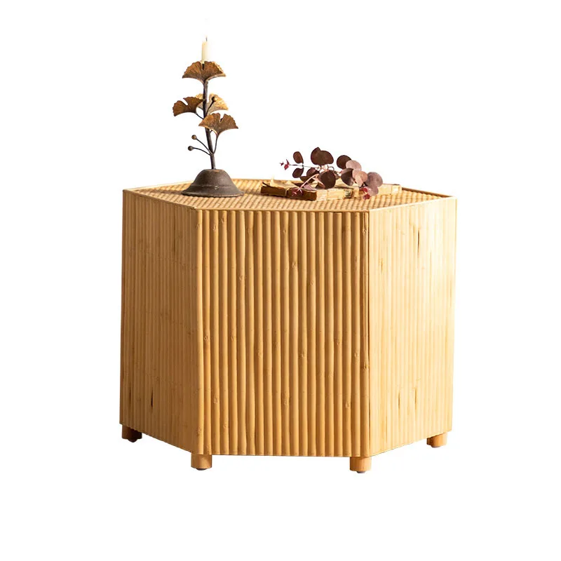 

Rattan wabi silent wind living room sofa small square table, simple pure solid wood corner , room bedside table