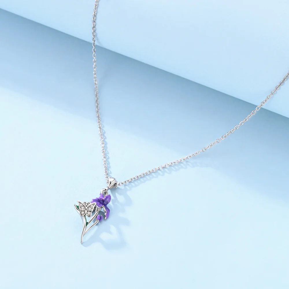 925 الفضة مطلي القزحية والفراشة قلادة للنساء مزاجه سلسلة الترقوة قلادة حفلة عيد ميلاد مجوهرات هدية #1