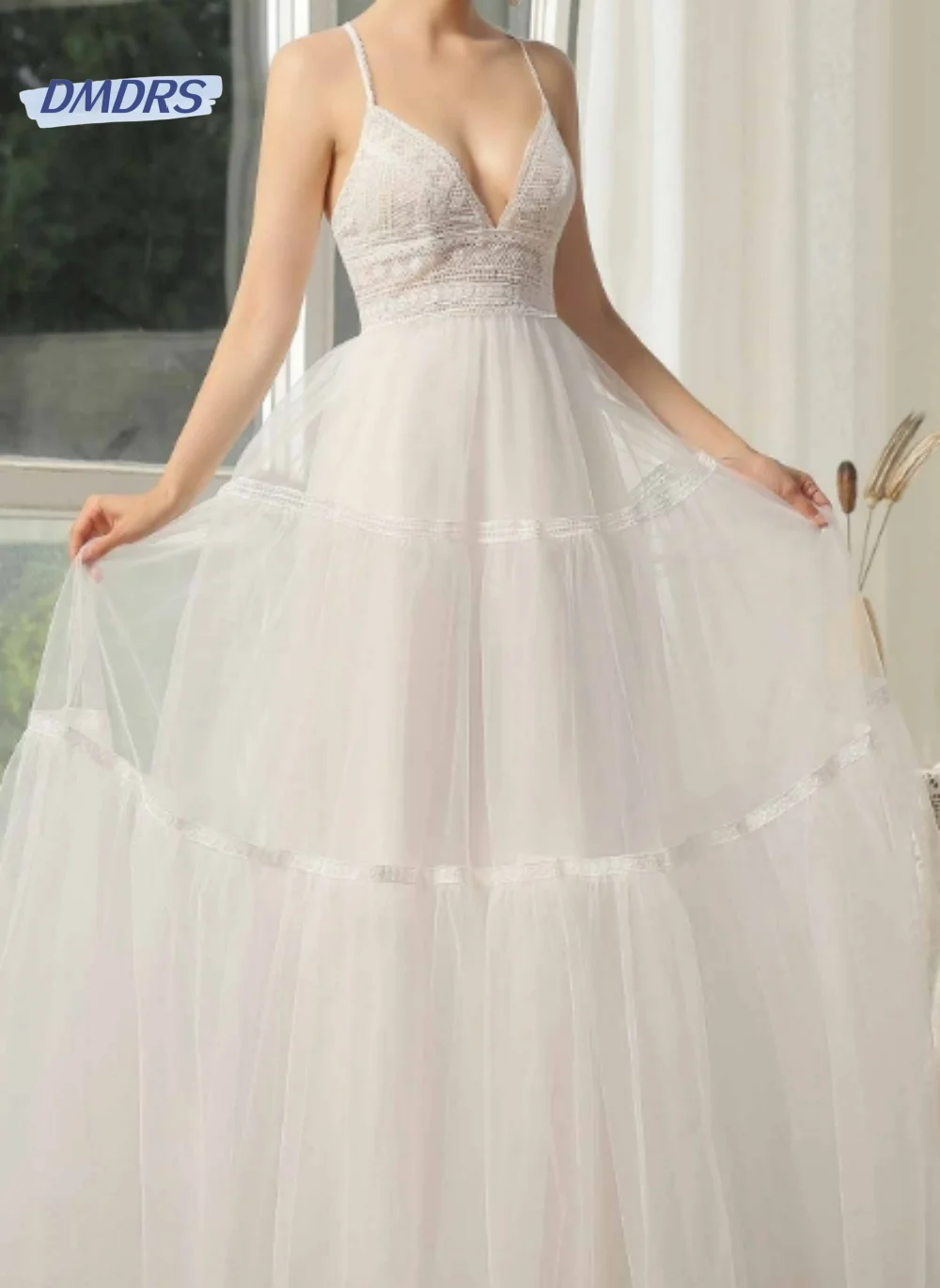 

Bohemian A-line Wedding Dresses Sexy Deep V-neck Bride Gown Classic Romantic Floor-length Dress For Bride Robe De Mariée