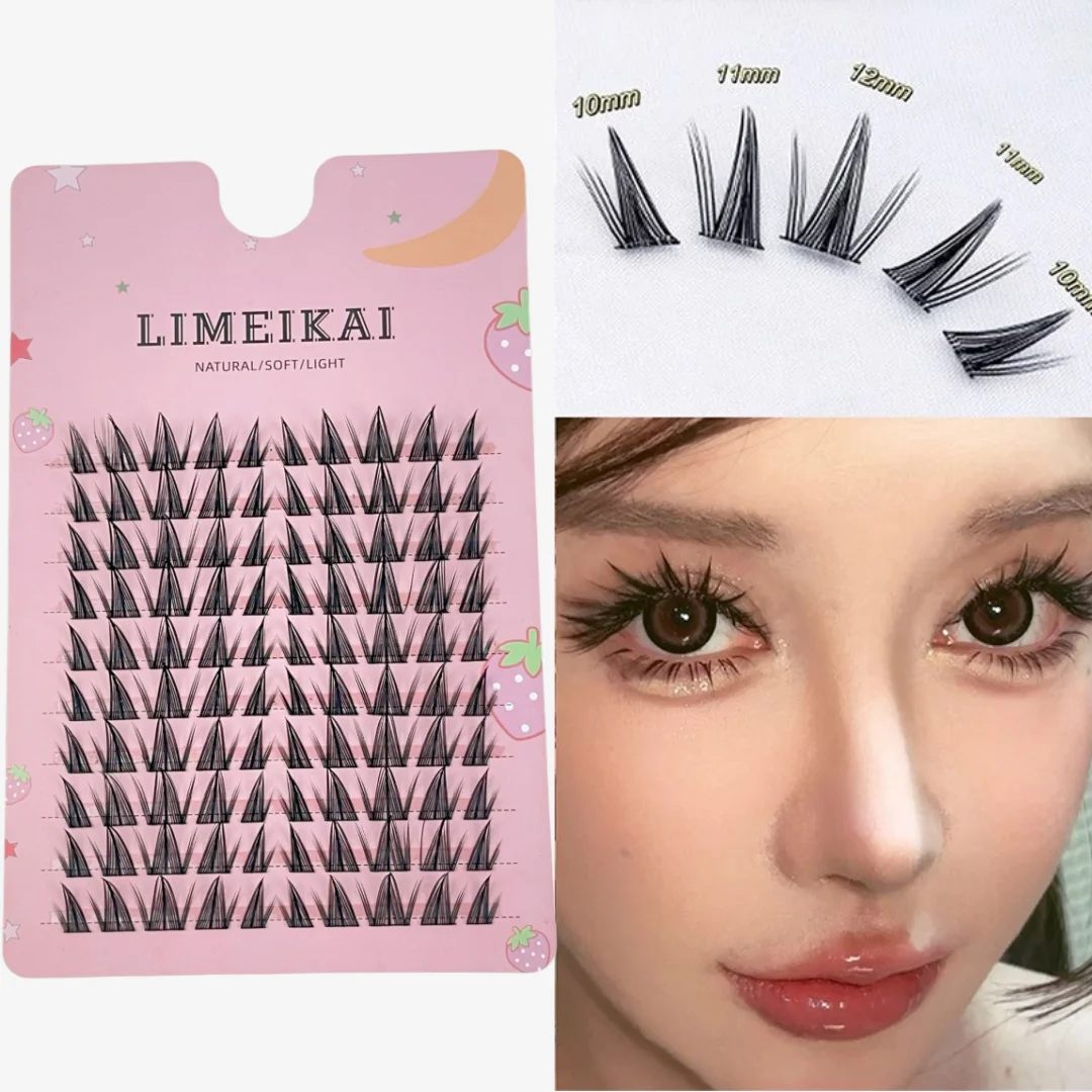 해바라기 인조 속눈썹 세트, 100개 클러스터, 자연스럽게 스타일링된 미세한 줄무늬, 초보자 전문가를 위한 재사용 가능한 메이크업 액세서리