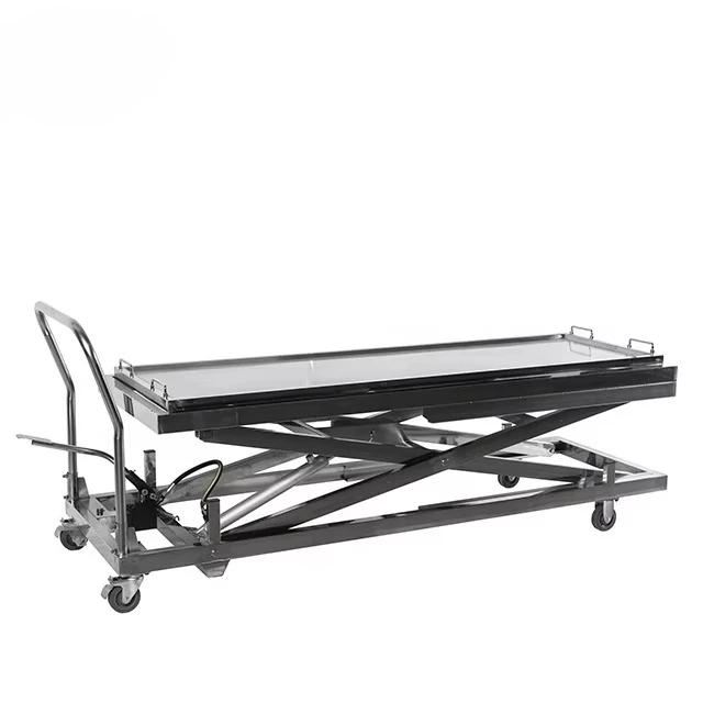 High Quality Stainless Steel Hydraulic Corpse Lift Trolley for Funeral Services Pressure Lift Corpse Handling Equipment