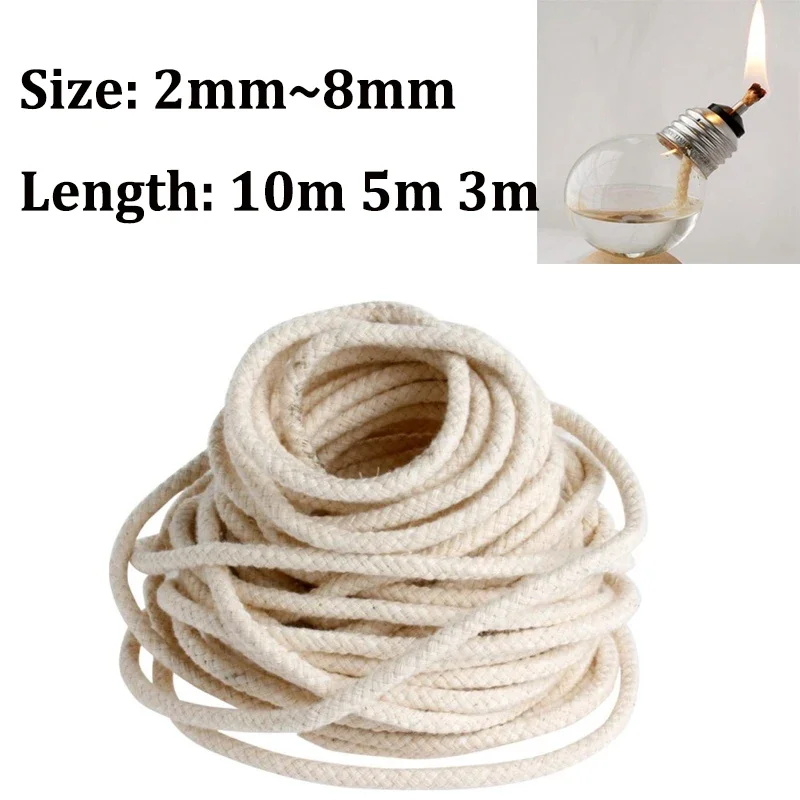 3/5/10 m 2mm/3mm/4mm/5mm/6mm/8mm Runde Baumwolle Alkohol Docht Öl Lampe Dochte Brenner Für Glas Öl Lampen Zubehör – Detail 1