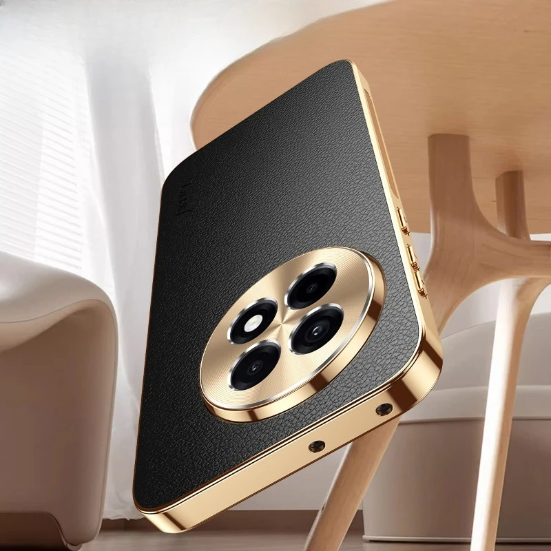 Case For 1+ 13 R Leather Texture Lichee Pattern Plating Cover For OnePlus Ace 5 1+ Ace3 2 Pro Shockproof Protection Cases