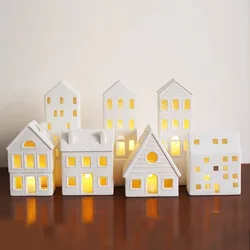 Nordic Simple Matte House-Shaped Ceramic Ornaments, Danish Architectural-Shaped Candlesticks, Home Holiday Decorations