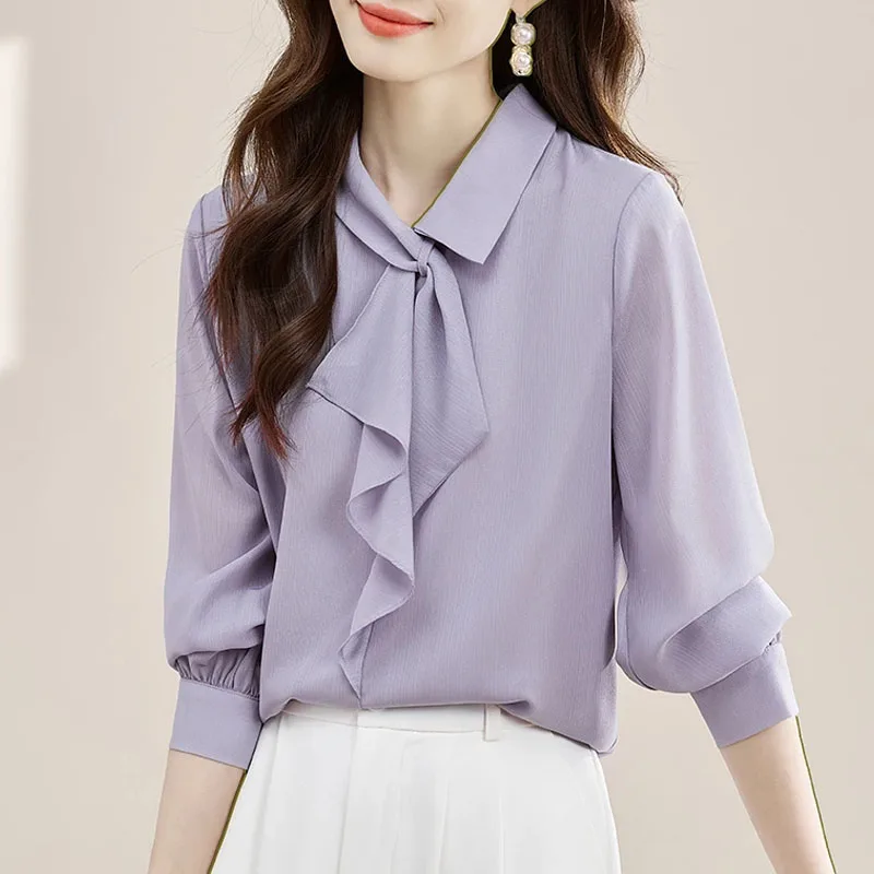 

White Long Sleeve Ruffled Women Blouse Shirt New Turn Dowm Collar Women Blouse Chiffon Tops Blouses Shirts Blusas Para Mujer M36