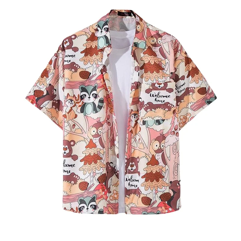 

Summer Men's Short Sleeve Beach Floral Shirt Loose Casual Handsome Retro Hawaiian Beach Vacation Half Sleeve Flower Shirt Jacket