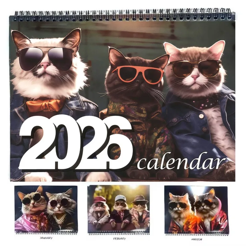2026 Fashion Cat Calendar Coil Desk & Wall Calendar Cute Cat Pattern Home Ornament