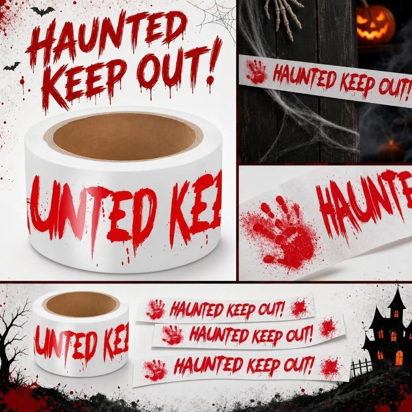 Halloween Decoration Tape Warning Tape Signs Window Wall Danger Decoration Props Holiday Party Horror DIY Scene Layout Props