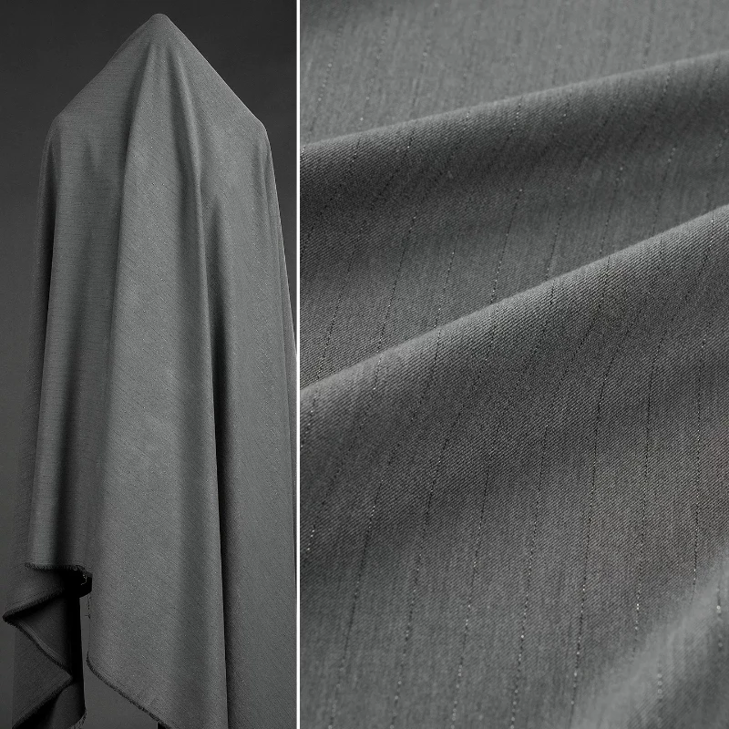 Grey Lurex Black Stripe Suiting Fabric Structured Spring Summer Office Vest JK Blazer Dress Shirt Suit DIY Sewing Accessories