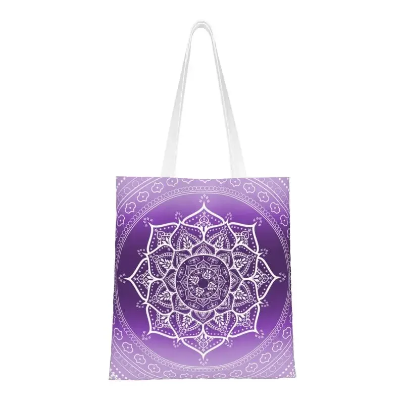 Violet Spirit Mandala Groceries Shopping Bag Cute Printed Canvas Shopper Tote Shoulder Bags Meditation Mandala Handbag