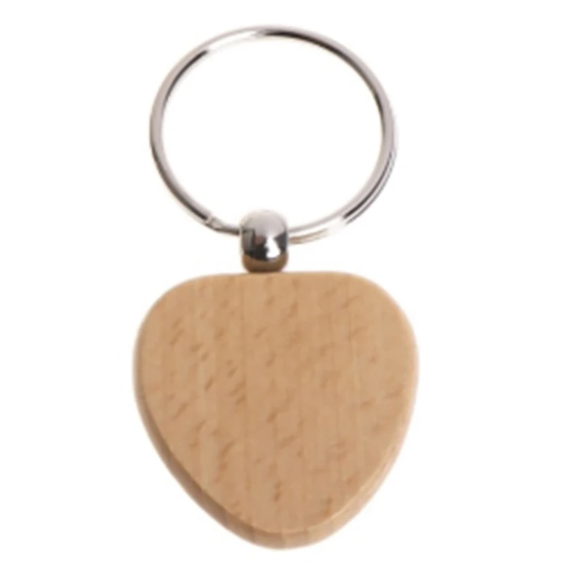 60Pcs Blank Heart Wooden Key Chain DIY Promotion Keychain Keyring Pendant Tags Promotional