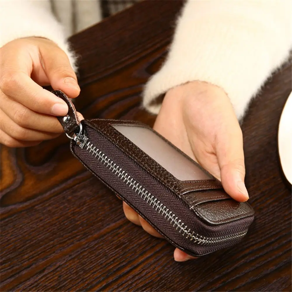 RFID Men\'s Card Holder Unisex Wallet Genuine Leather Business Card Holder Zipper Card Protect Case ID Bank Card Holders Purse